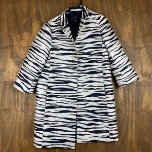 Ann Taylor Womens Coat Navy Jacquard Zebra Topper Workwear Phoebe Buffay M